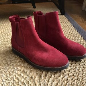 Johnston & Murphy Suede Chelsea Waterproof Boots. Cherry red, size 8 1/2.